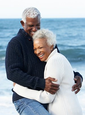 Man and woman smiling after restorative dentistry in Orange California